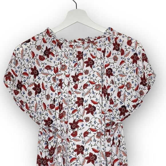 LOFT Loft White Red Floral Tie Front Flowy Top Blouse Short Sleeve Women Size XL - Picture 5 of 9